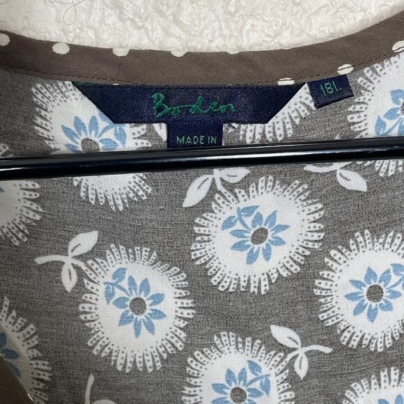 Boden brown and blue floral polka dot print midi dress vneck Plus Size 18L - Picture 3 of 5